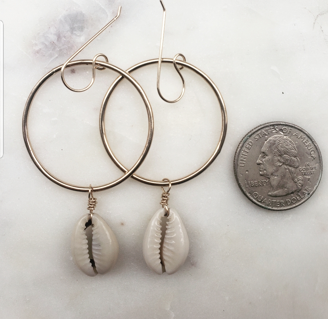 Cowry Shell Gold Fill Hoops